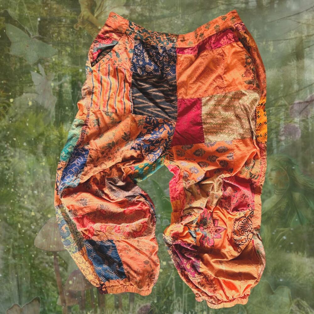 Earthbound Trading Co Patchwork Pants / Joggers XXL Block Print India Festival
